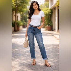 Liverpool Los Angeles Girlfriend Jeans Size 10/30 Mid Rise Distressed Cuffed